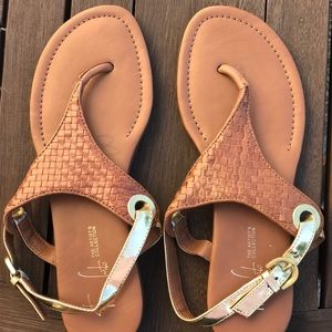 Franco Sarto ‘Grip’ Brown Sandals with gold accent